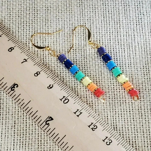 Yoga Chakra Energy Gold Plated Rainbow LGBTQ Pride Handcrafted Earrings - Picture 9 of 11